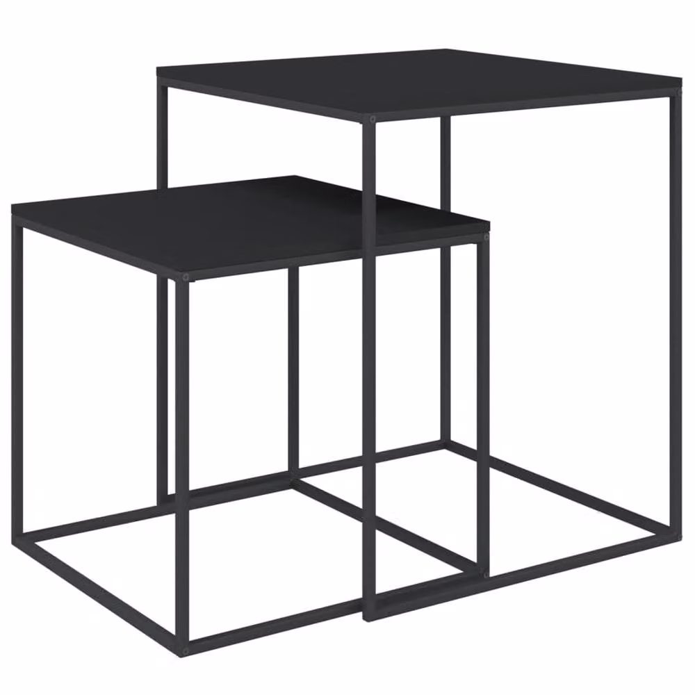 Berkfield Home Premium 2-Piece Nested Coffee Table Set in Black with Wood and Metal Finish – 3