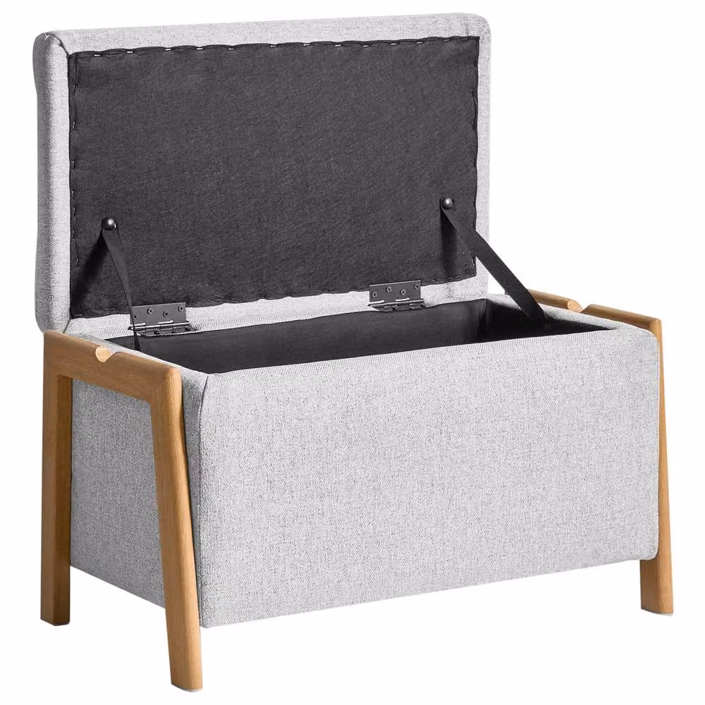 Wyld and Coco Storage Bench in Light Grey Woven Fabric with Iron Legs – 2