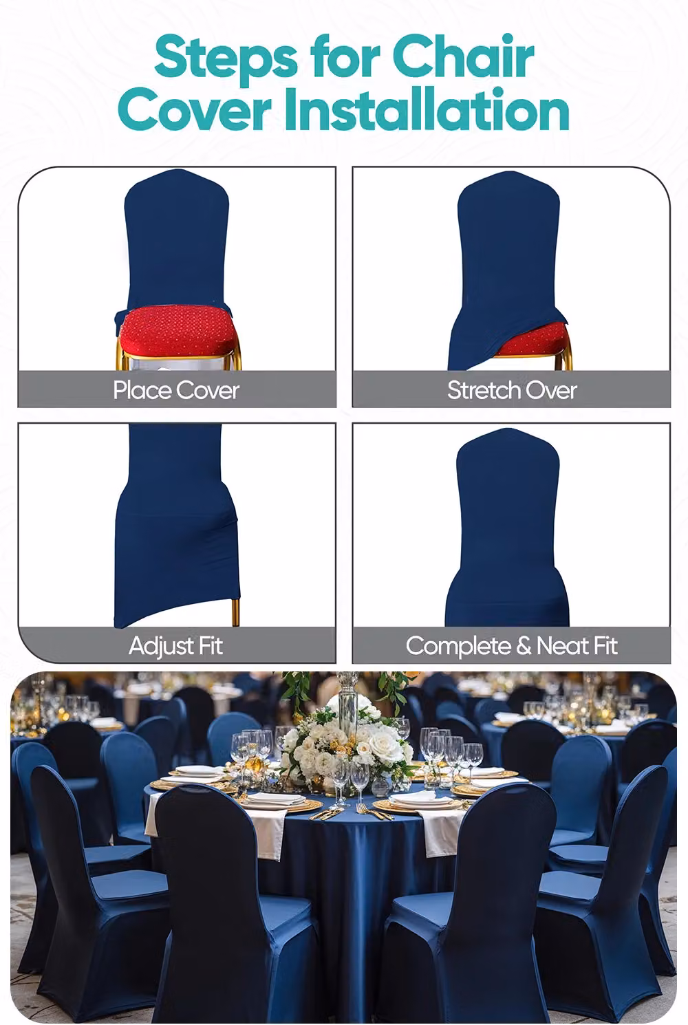 Neel Blue Stretch Dining Chair Cover in Navy Blue, Washable Spandex Polyester Slipcover – 4
