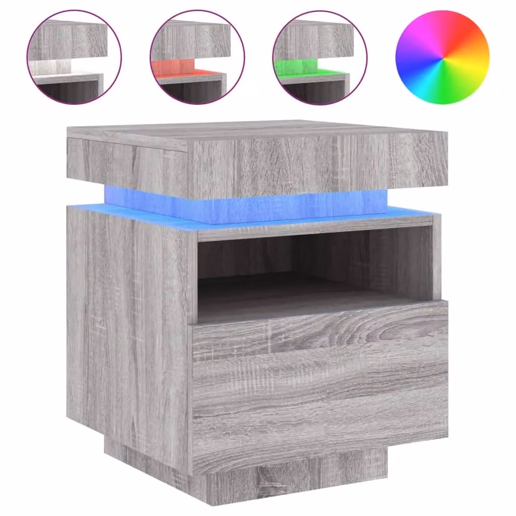 Berkfield Home Bedside Cabinet with Integrated LED Lights in Grey Sonoma, W: 40 cm, D: 39 cm, H: 48.5 cm – 2
