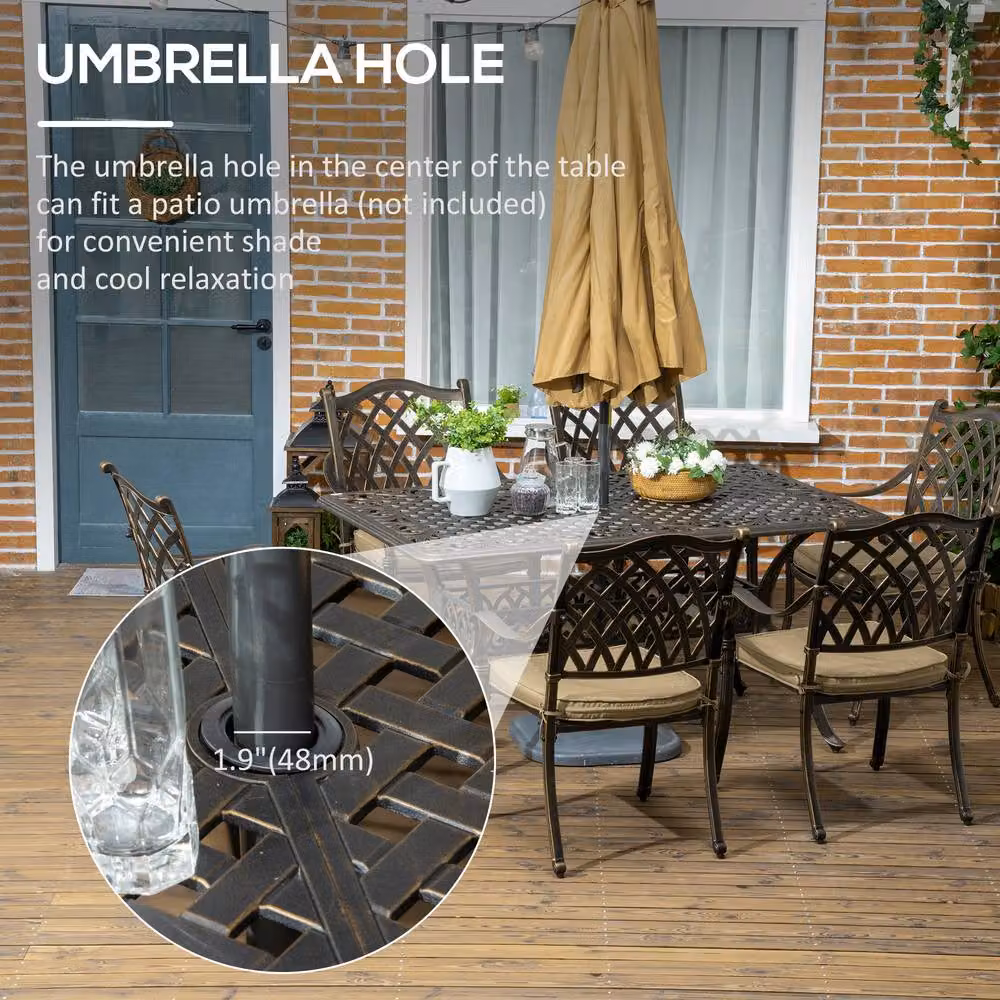 STILVORA Bronze Powder Coated Aluminium Rectangular Dining Set with Parasol Hole and 7 Chairs – 2