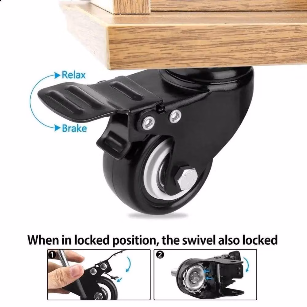 SPETLEK Small Black Rubber Swivel Castor Wheels with Threaded Stem – 4