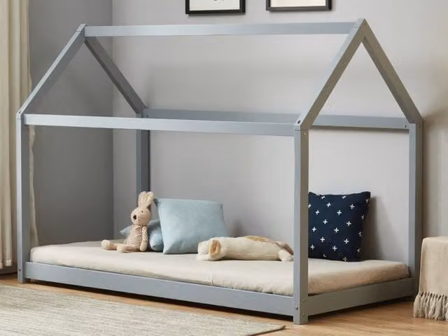 Birlea House Grey Solid Pine Wooden Bed Frame for Children, W/D/H: 90 x 190 cm
