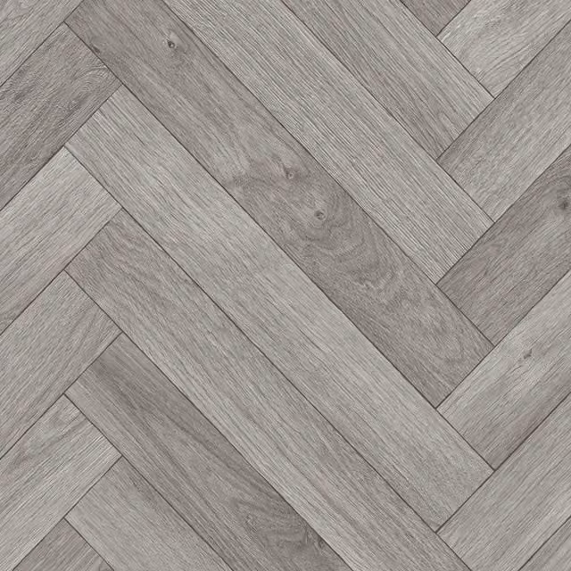 Vinyl Flooring UK Light Grey Herringbone Wood Effect Sheet Vinyl Flooring, W/D: 200 x 100 cm