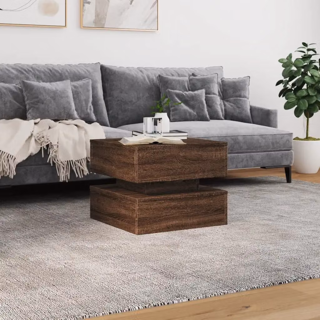 Berkfield Home Modern Square Coffee Table in Brown Oak with LED Lights, W/D/H: 50 x 50 x 40 cm – 4