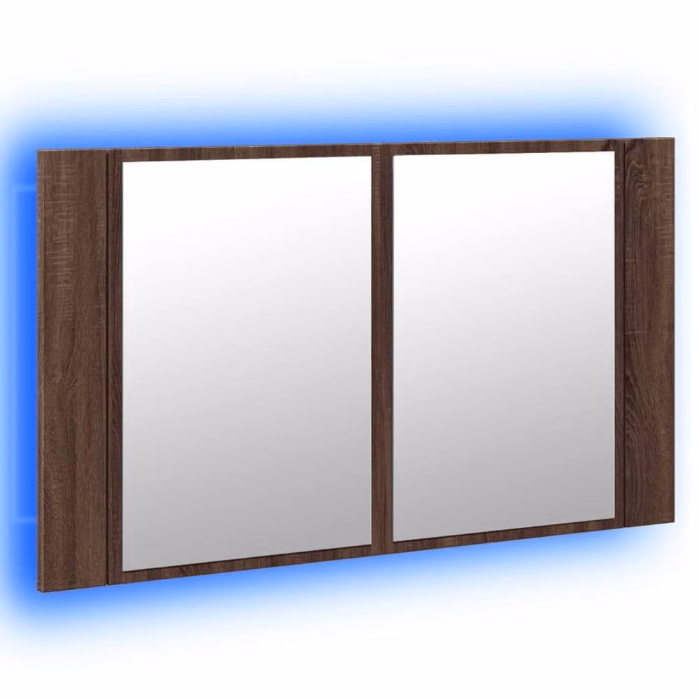 Berkfield Home LED Bathroom Mirror Cabinet in Brown Oak, W/D/H: 80 x 12 x 45 cm – 5