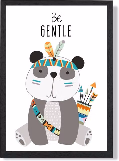 ARTZE Be Gentle Panda Tribal Animal Quote Framed Print, Grey and Black, A2 – 1