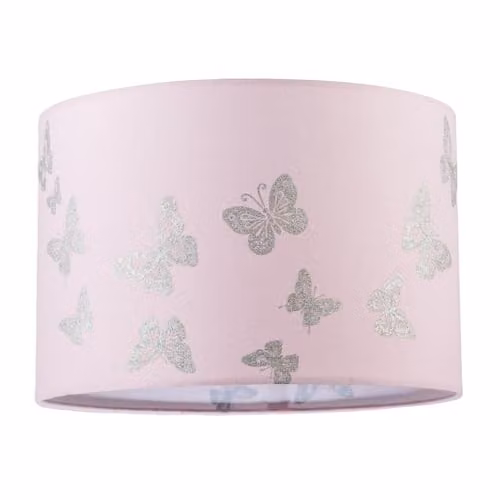 Happy Homewares Modern Pink Fabric Cylinder Lamp Shade with Silver Details, W/D/H: 30 x 30 x 20 cm