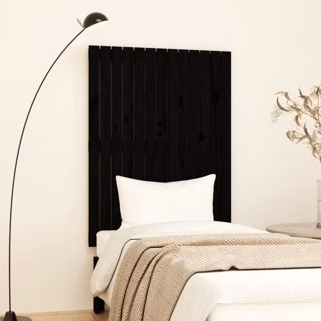Berkfield Home Black Rustic Solid Wood Pine Wall Mounted Headboard W/D/H: 110 x 3 x 82.5 cm