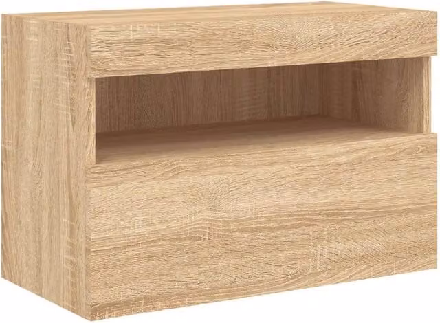 Berkfield Home TV Wall Cabinet with LED Lights in Sonoma Oak and Light Tan, W/D/H: 60 x 30 x 40 cm – 1