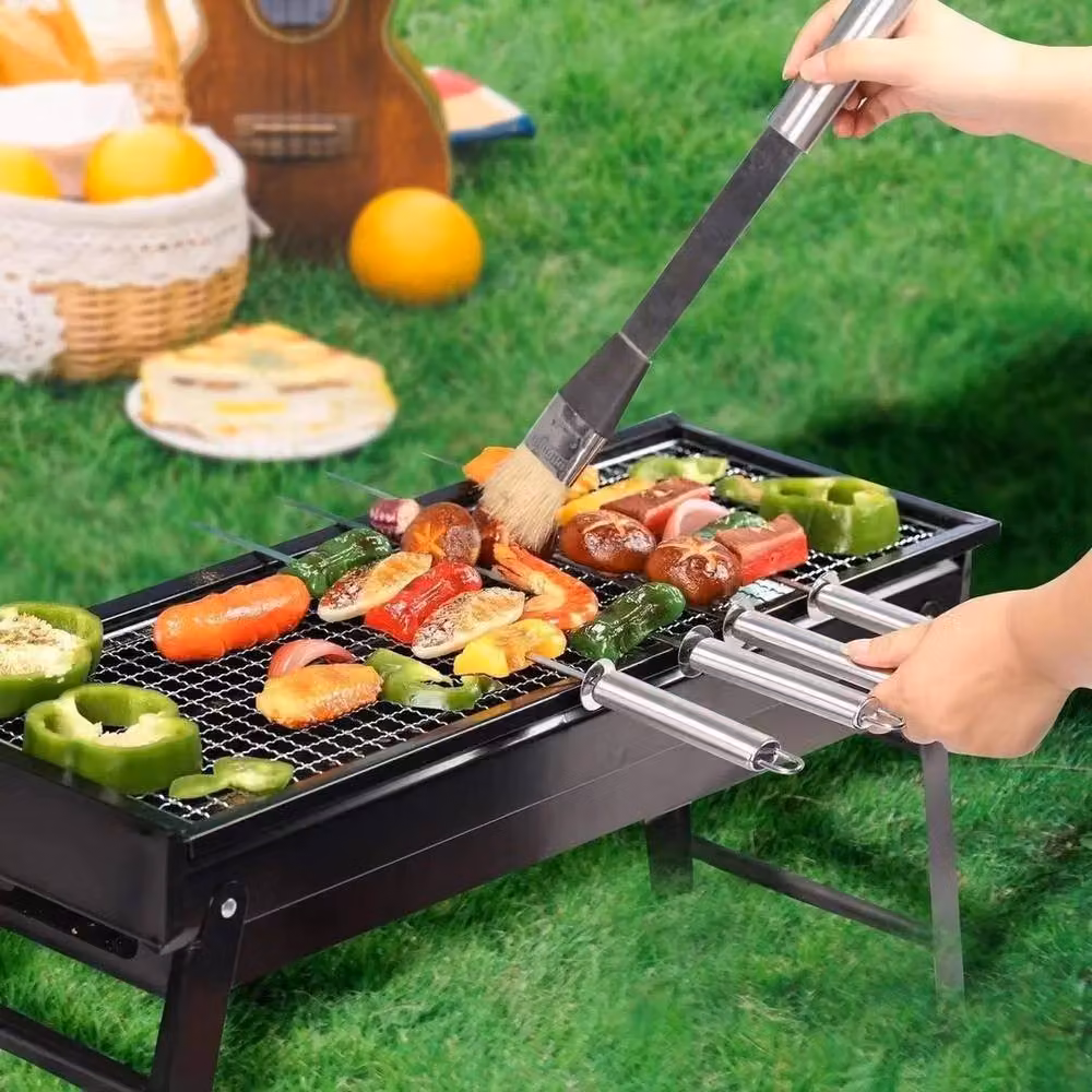 NESTLUNE Portable Folding Charcoal BBQ Tabletop Camping Grill in Black, W: 100 cm, D: 60 cm, H: 33 cm – 3