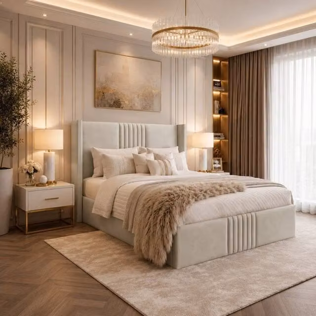 Desire Deco Brookes Wingback Ottoman Storage Bed Frame in Light Beige, Single, W/D/H: 90 x 190 cm – 1