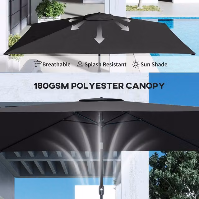 Outsunny Garden Parasol with Tilt Function, Black Polyester Outdoor Umbrella