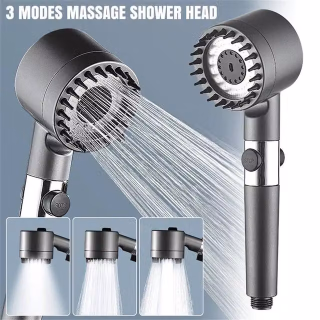 NESTLUNE 3 Modes High Pressure Water Saving Shower Head in Grey, W: 180 cm, H: 180 cm