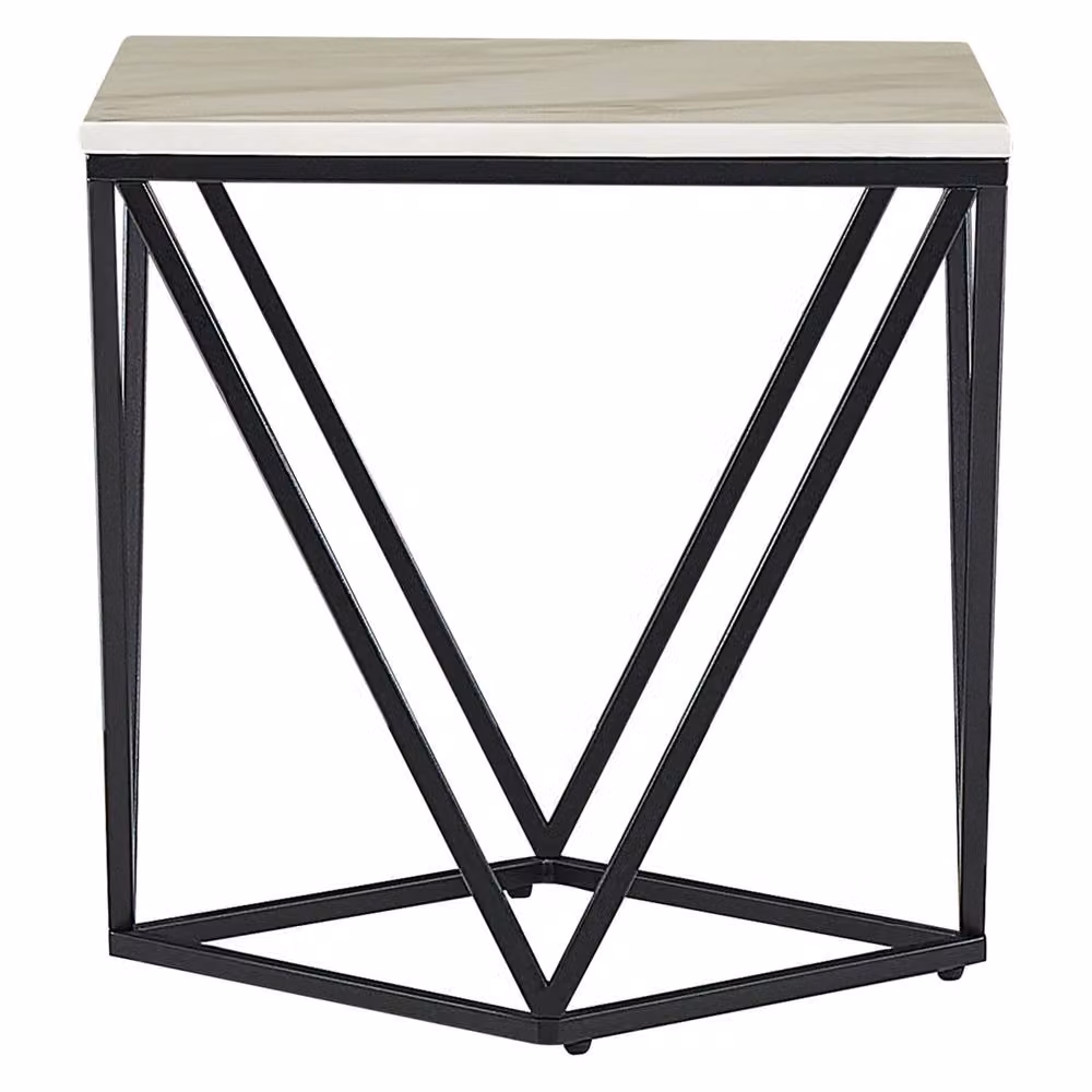 Wyld and Coco Mid-Century Side End Table with Beige Marble-Look Top and Black Metal Frame, W/D/H: 50 x 50 x 50 cm – 3