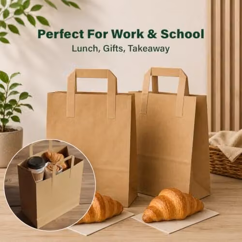 ECONX Brown Kraft Paper Takeaway Carrier Bags with Handles, 50 Pack, Small – 3