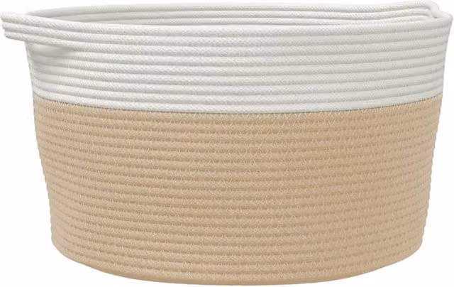 Berkfield Open Weave Cotton Storage Basket in Beige and White, W: 40 cm, H: 25 cm