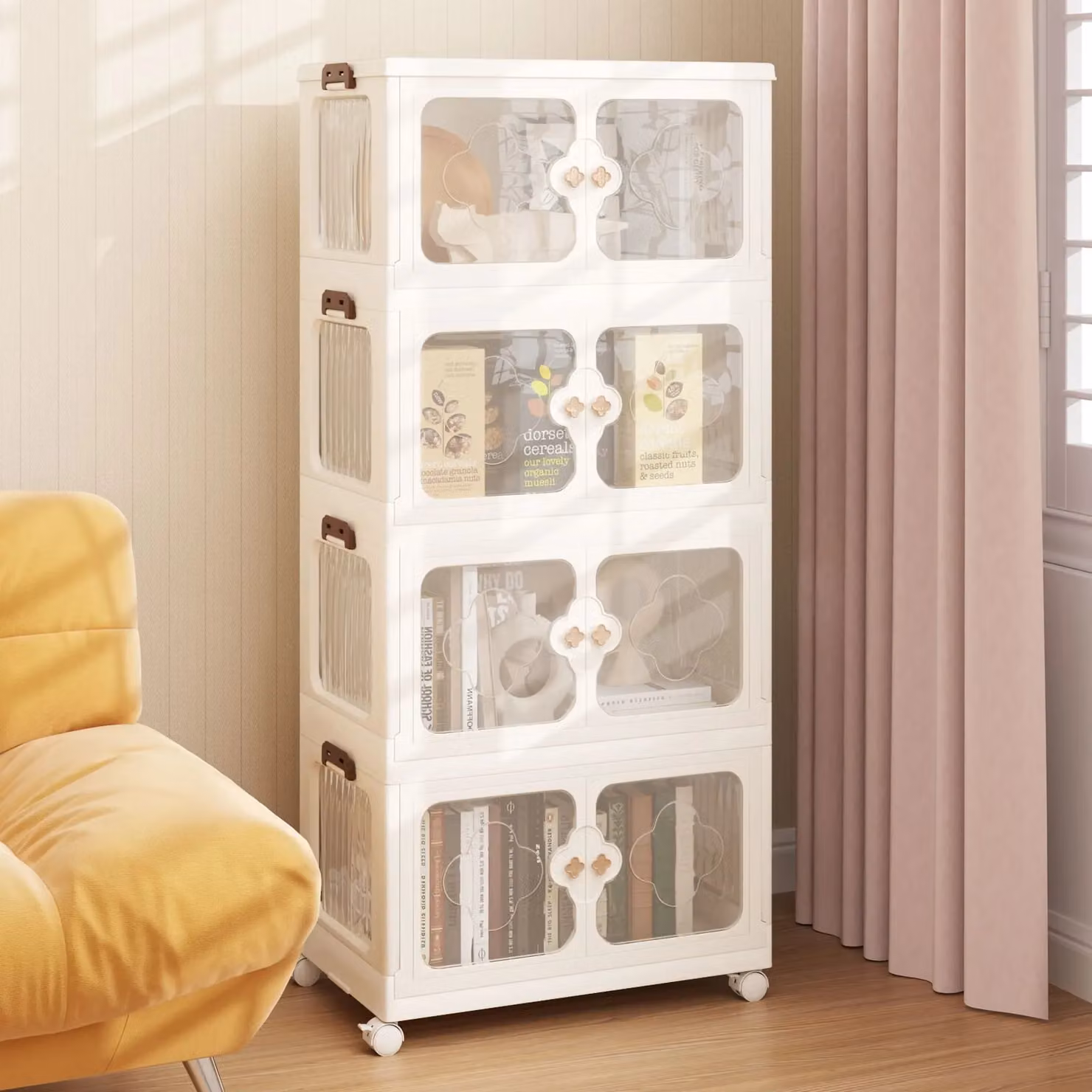 Gymax Stackable 212L Storage Bins with Lid and Wheels, White and Transparent – 2
