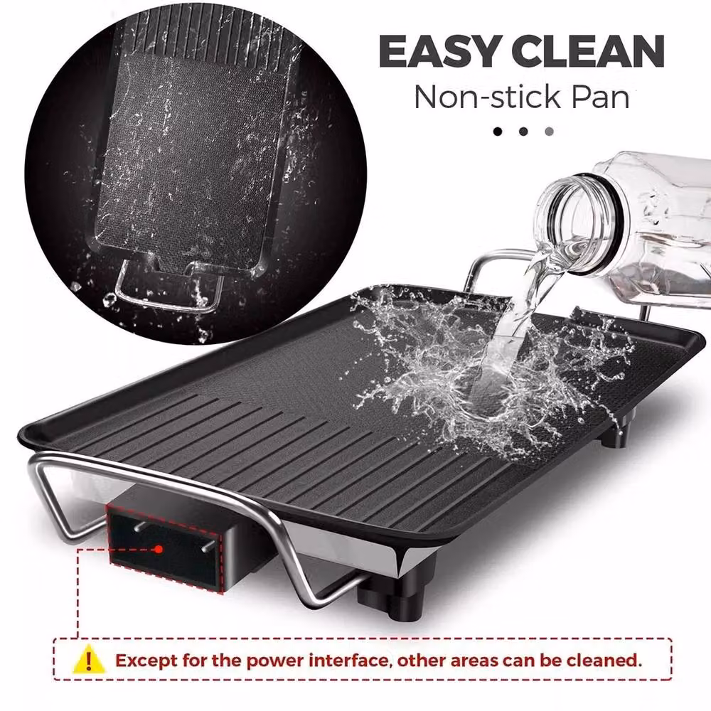 NESTLUNE Electric Teppanyaki Table Top Grill Griddle BBQ Hot Plate, Black, W: 100 cm, D: 15 cm, H: 15 cm – 4
