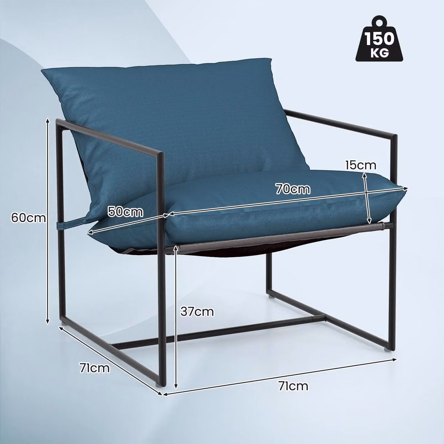 Costway Set of 2 Modern Metal Framed Sling Accent Armchairs in Blue – 2
