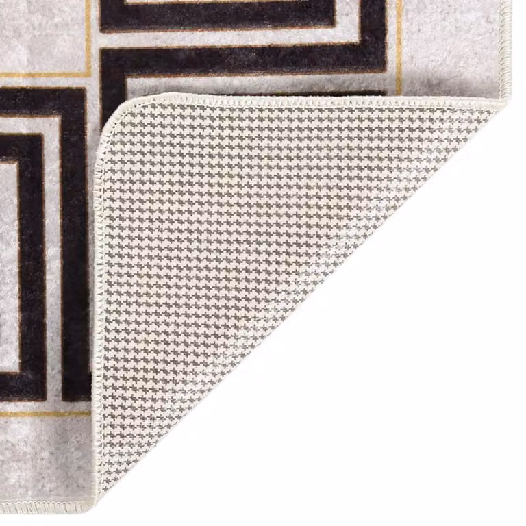 Berkfield Home Washable Geometric Round Anti Slip Rug in Light Beige, Diameter: 100 cm