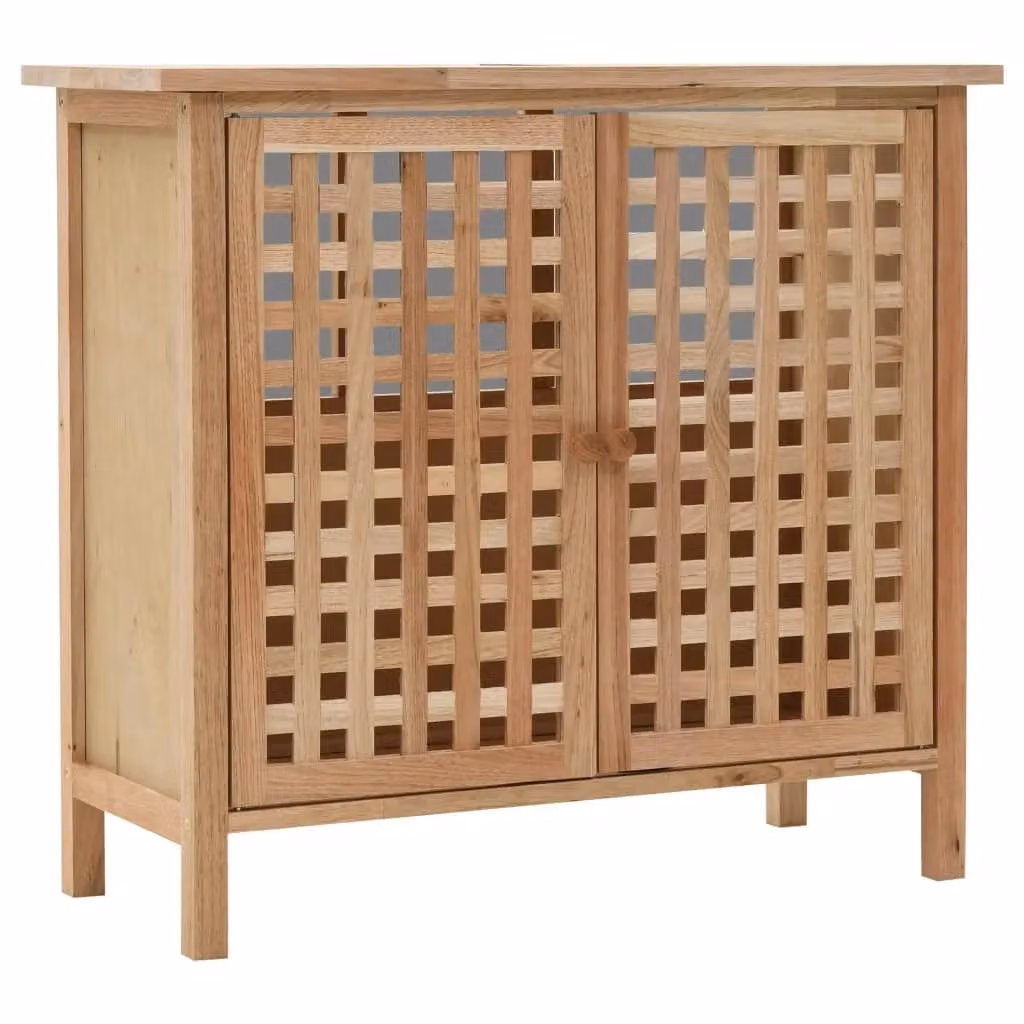 Berkfield Home Brown Solid Walnut Wood Bathroom Vanity Unit and Mirror Cabinet