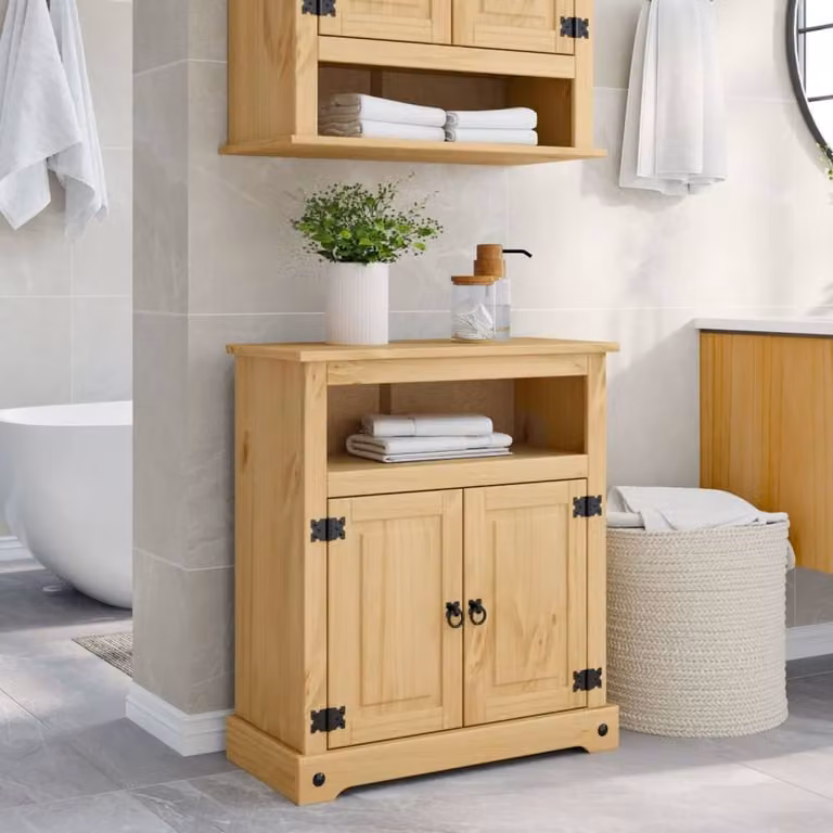 Berkfield Home Corona Bathroom Cabinet in Brown Solid Wood Pine, W/D/H: 70 x 33 x 80 cm