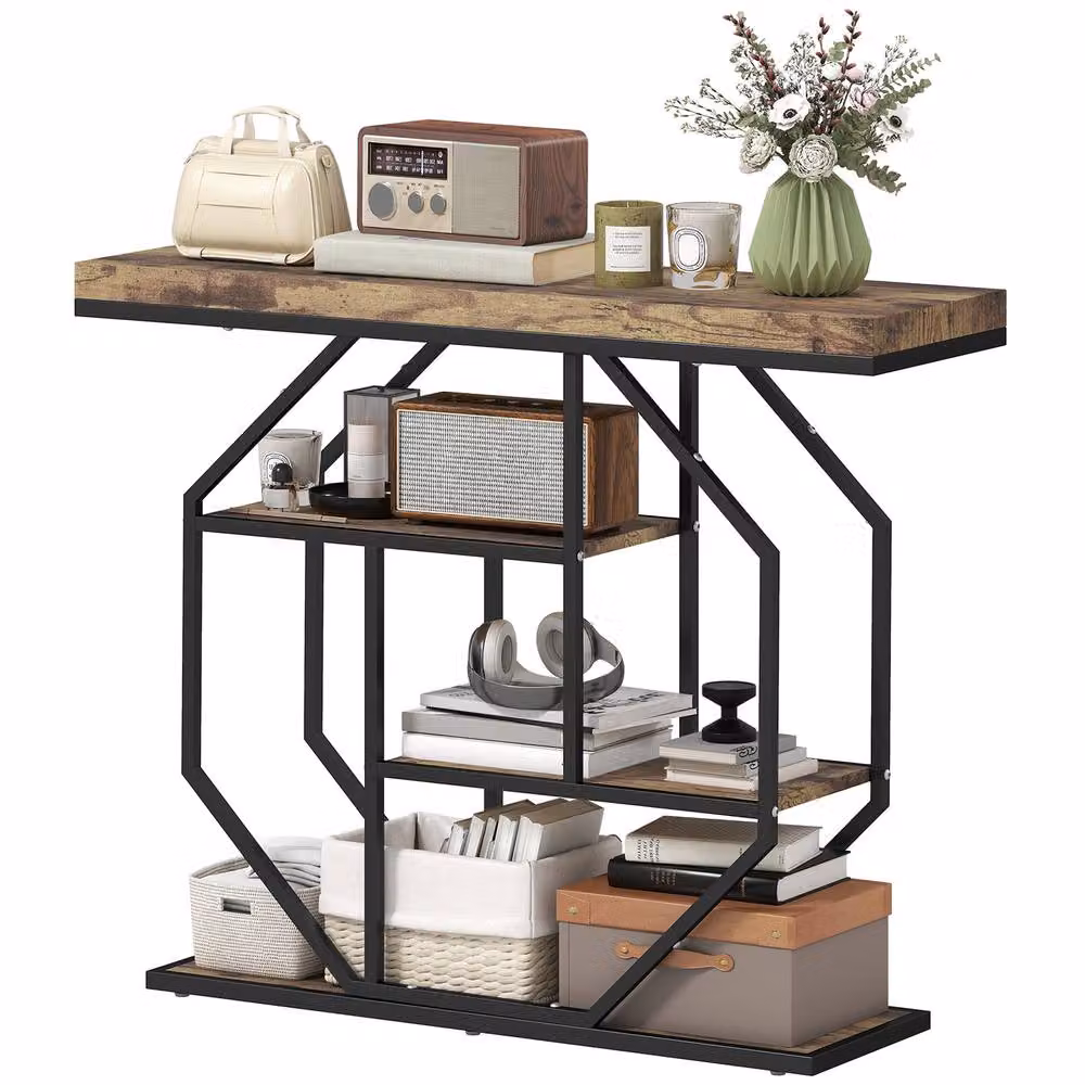 STILVORA Industrial Console Table with 4 Shelves in Dark Brown Wood, W/D/H: 100 x 30 x 80 cm – 2