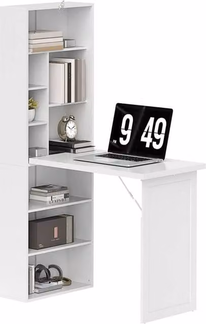 ERGOVEXA Modern White Wall Mounted Secretary Desk with Folding Top and Storage Board