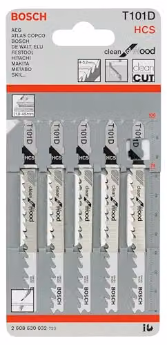 Bosch T 101 D Clean HCS Jigsaw Blades for Wood, 5 Pack, Silver – 2