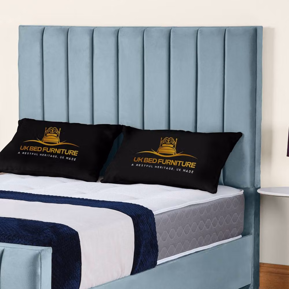 UK Bed Furniture Lisburn Gas Lift Ottoman Storage Upholstered Velvet Bed in Light Blue, Size: 180 x 200 cm – 2