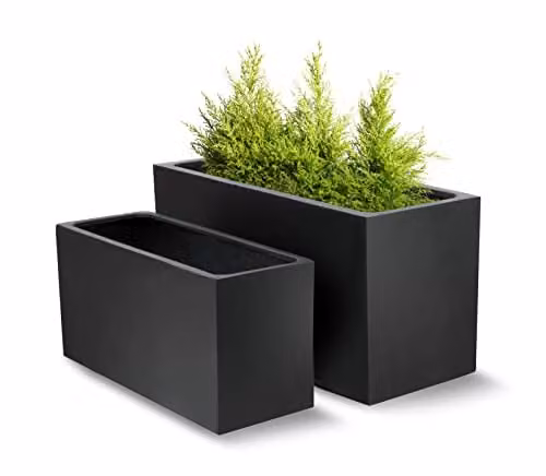 Primrose Polystone Rectangular Trough Planter Tub in Black and Grey W/D/H: 80 x 30 x 30 cm – 1