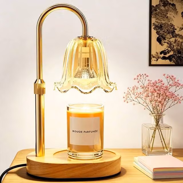Ventryn Gold/Brass Tabletop Candle Warmer Lamp with Timer, Dimmer and 2 Bulbs