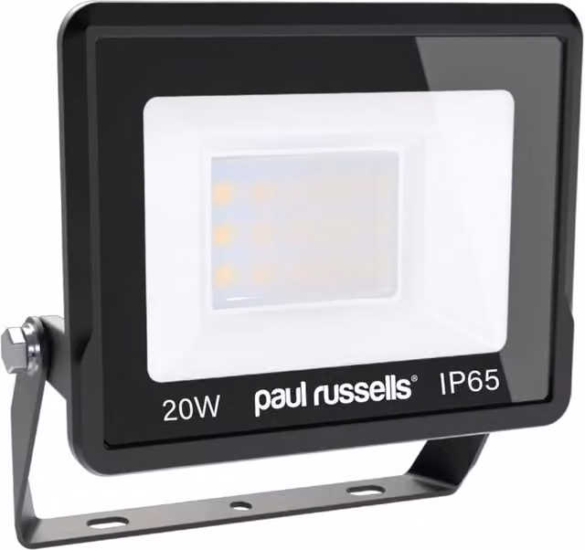 Paul Russells 20W LED Floodlight, 2000lm, 6500K Cool White, IP65, Black or White Rectangular Surface Mount Garden Light
