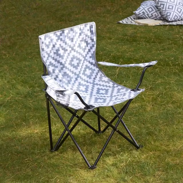 OHS Grey Foldable Adult Camping Chair with Armrests