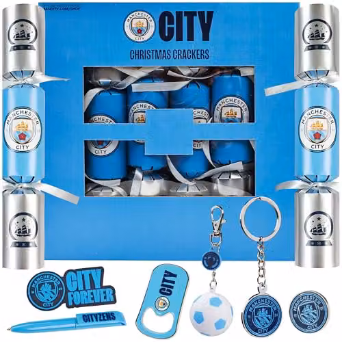 Get Trend Manchester City F.C. Luxury Christmas Crackers, Pack of 6, Blue and Multicolour