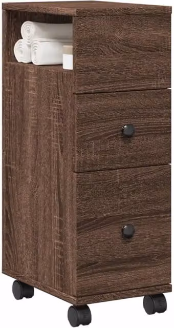Berkfield Home Narrow Freestanding Bathroom Cabinet with Wheels in Brown Oak – 1