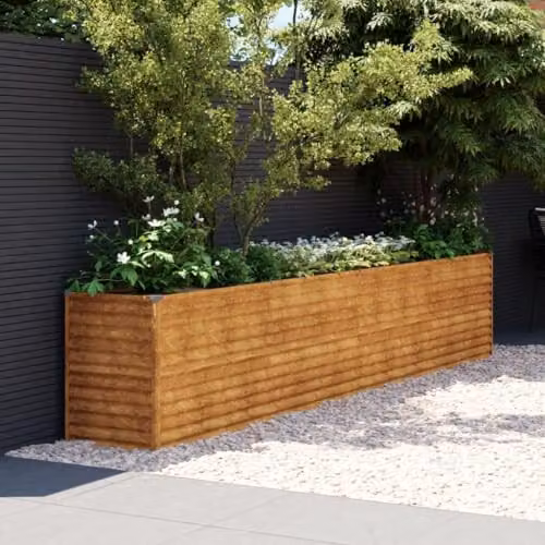 vidaXL Brown Corten Steel Raised Bed for Vegetable, Herb or Ornamental Gardens, W: 385 cm, D: 50 cm, H: 69 cm – 2
