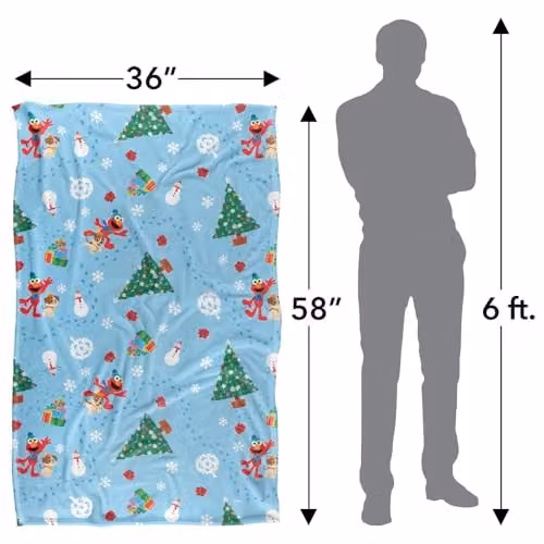 Sesame Street Holiday Footprints In The Snow Pattern Super Soft Silky Feel Blue Multicolour Fleece Blanket – 2