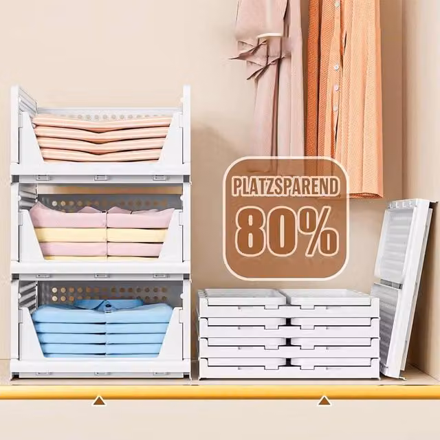 EONLION 4 Pack Stackable Wardrobe Storage Organisers in White