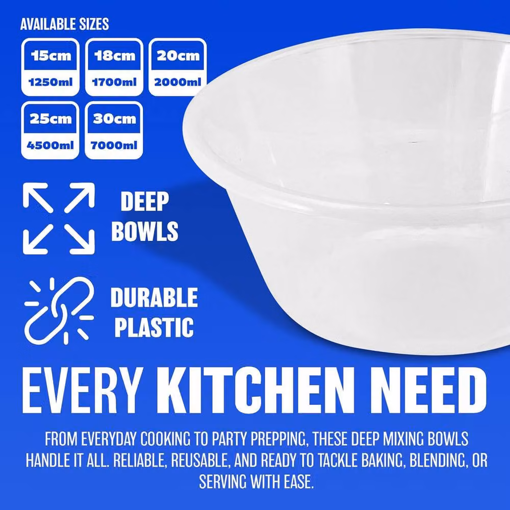 BARGAINS-GALORE Set of 4 Transparent Plastic Round Nesting Deep Mixing Bowls, Diameter: 30 cm – 4