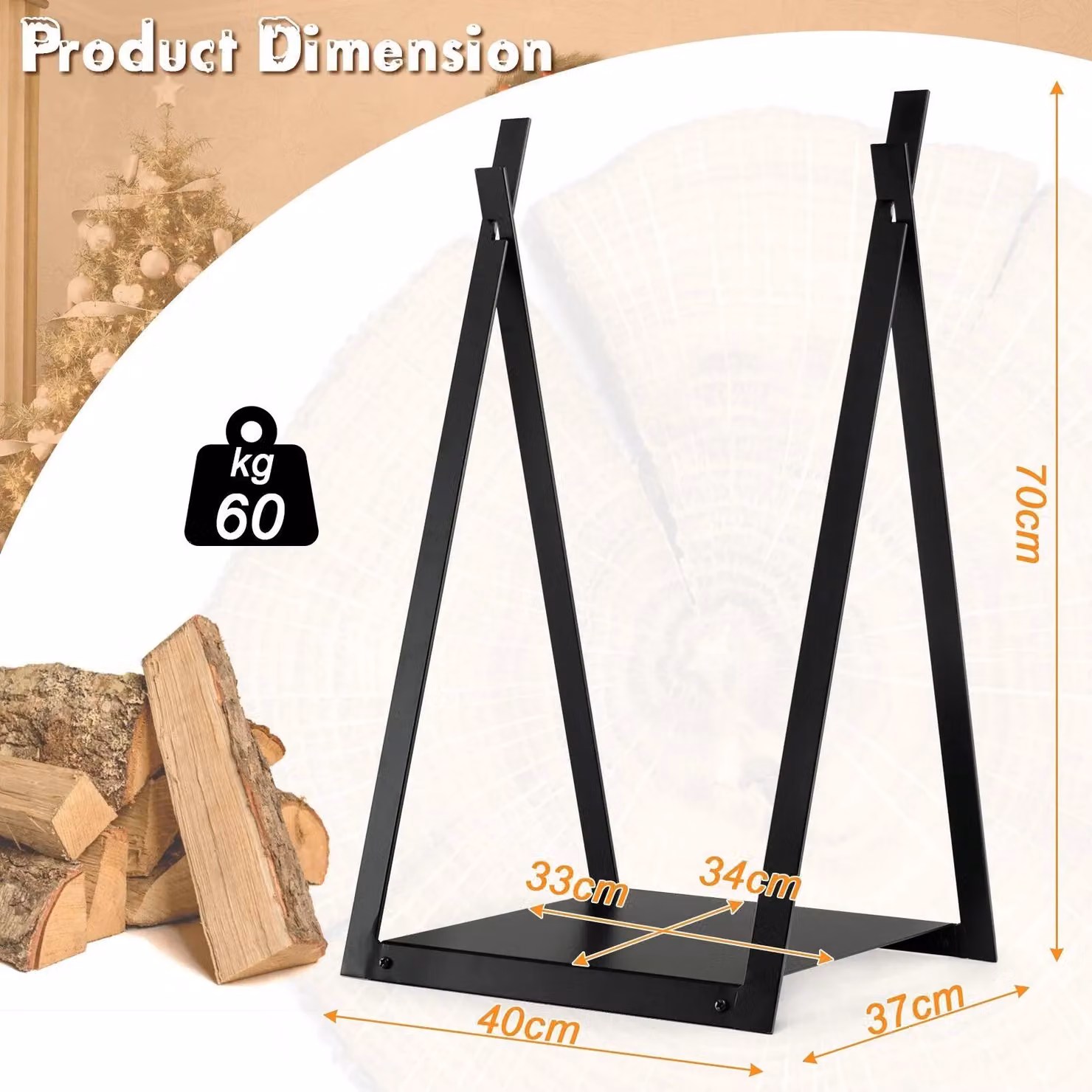 Costway Heavy Duty Metal Firewood Log Rack with Stable Triangular Structure in Matt Black – 2