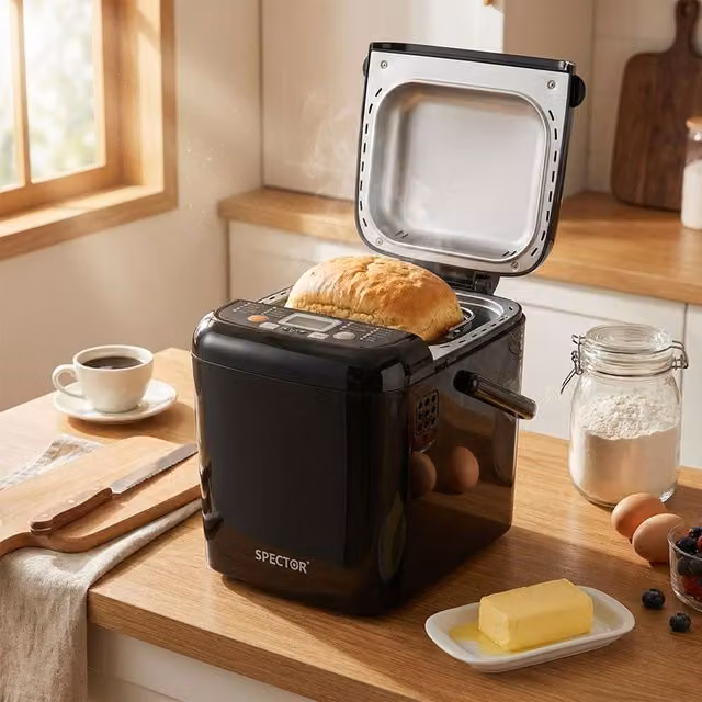 Spector 19-in-1 Stainless Steel Bread Maker with Timer and Keep Warm Function, Black