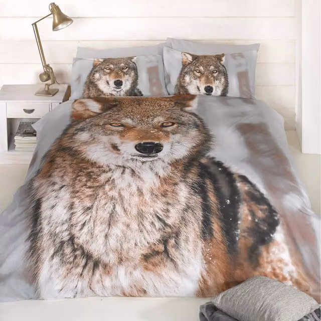 Rapport Home Wolf Polycotton Duvet Set and Pillowcase in Multicolour and Brown