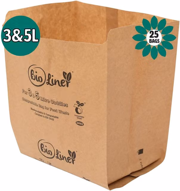 Bioliner Brown Compostable Paper Caddy Liners, Small 3L and 5L, 150 Bags