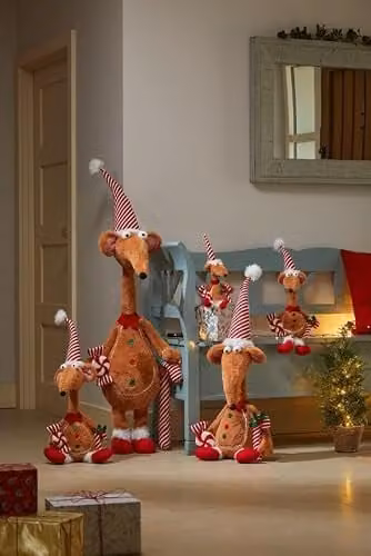 Smart Solar Gingerbread Rat Pack Christmas Decoration in Brown, Height: 33 cm