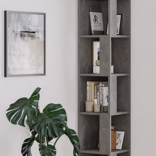 Decortie Piano Modern Corner Bookcase Display Unit in Mid Grey, Height: 158.9 cm – 4
