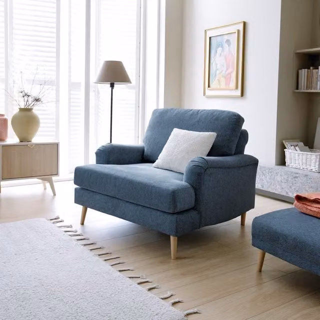 Abakus Direct Harper Armchair in Blue Chenille Fabric – 1
