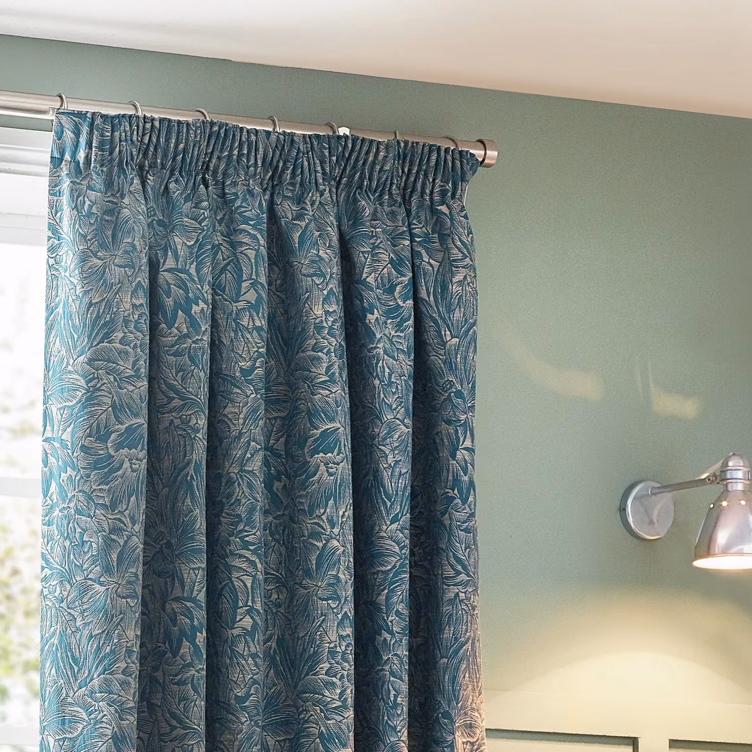 Wylder Nature Grantley Floral Jacquard Pencil Pleat Curtain Pair in Blue, Width: 168 cm, Drop: 229 cm – 3