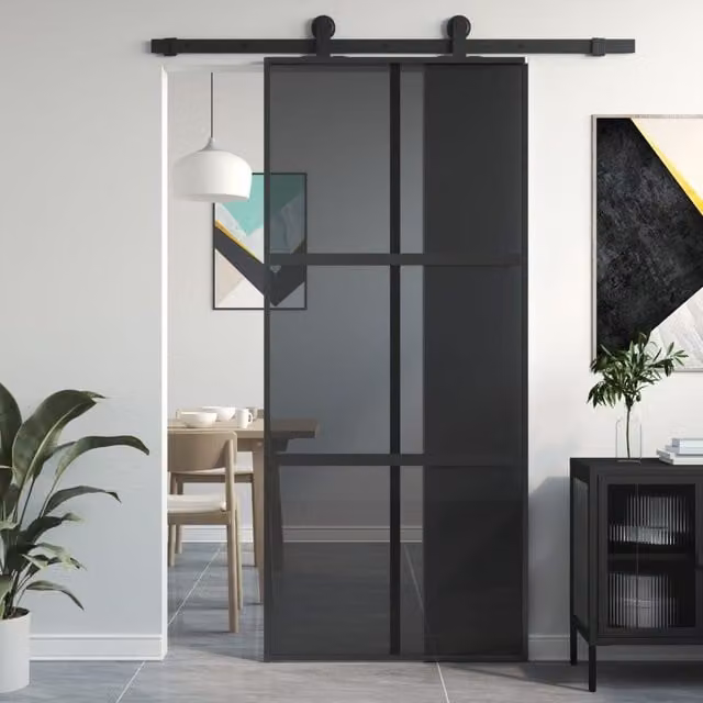 Berkfield Home Modern Sliding Door in Black with Transparent Tempered Glass and Aluminium, W: 90 cm, H: 205 cm – 1